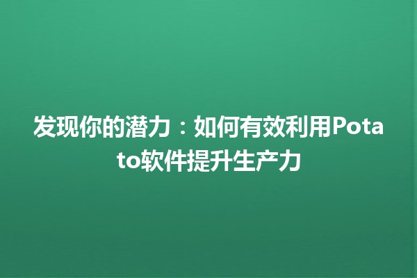 🍟 发现你的潜力：如何有效利用Potato软件提升生产力💡