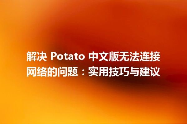 📶 解决 Potato 中文版无法连接网络的问题：实用技巧与建议