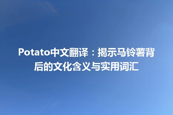 Potato中文翻译：🌟揭示马铃薯背后的文化含义与实用词汇🌟