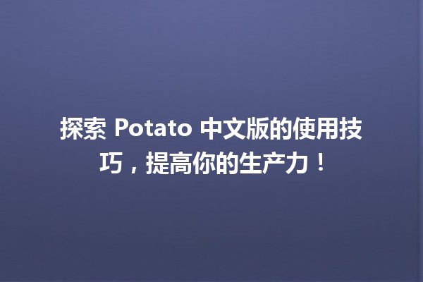 🍟 探索 Potato 中文版的使用技巧，提高你的生产力！💡