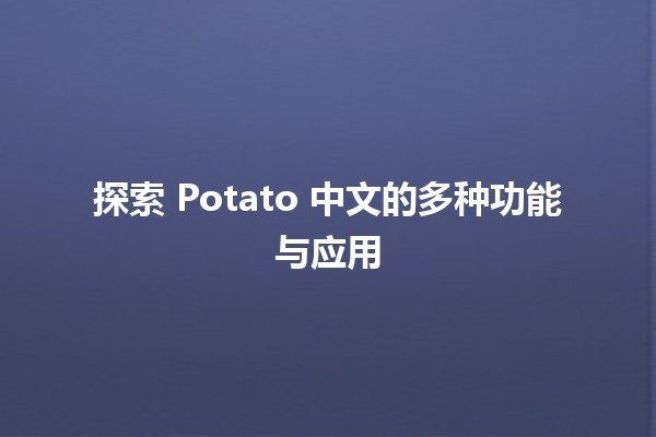 🤖 探索 Potato 中文的多种功能与应用✨