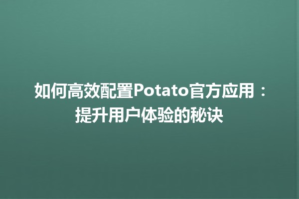 🍟 如何高效配置Potato官方应用：提升用户体验的秘诀