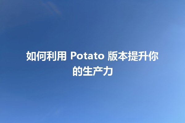 如何利用🐾 Potato 版本提升你的生产力 🚀