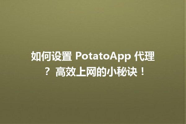 如何设置 PotatoApp 代理？🛠️🌐 高效上网的小秘诀！