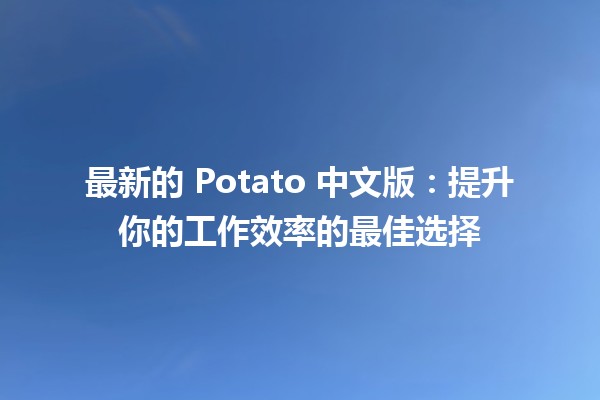 📊 最新的 Potato 中文版：提升你的工作效率的最佳选择 🚀