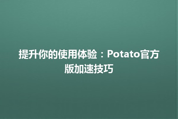 🥔 提升你的使用体验：Potato官方版加速技巧